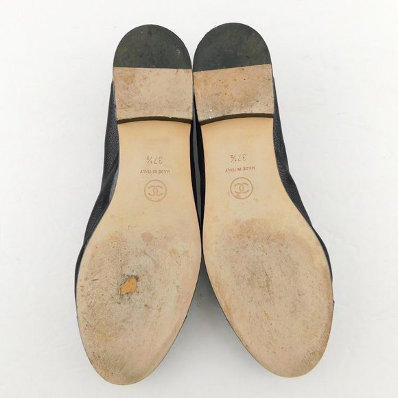 CHANEL Black Crystal CC Logo Cap Toe Mesh Suede Ballet Flats 37.5 - Picture 7 of 9